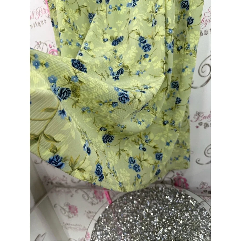 TRULY skirt midi Light Green Midi Skirt with Blue Floral Print